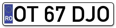 Placuta inmatriculare numar auto  OT-67-DJO, OT 67 DJO, OT67DJO