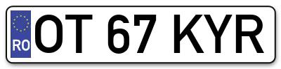 Placuta inmatriculare numar auto  OT-67-KYR, OT 67 KYR, OT67KYR