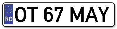Placuta inmatriculare numar auto  OT-67-MAY, OT 67 MAY, OT67MAY
