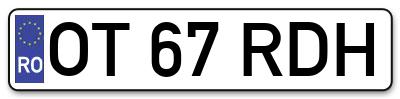 Placuta inmatriculare numar auto  OT-67-RDH, OT 67 RDH, OT67RDH