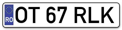 Placuta inmatriculare numar auto  OT-67-RLK, OT 67 RLK, OT67RLK