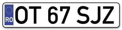 Placuta inmatriculare numar auto  OT-67-SJZ, OT 67 SJZ, OT67SJZ
