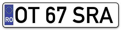 Placuta inmatriculare numar auto  OT-67-SRA, OT 67 SRA, OT67SRA