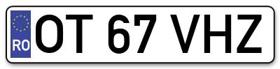 Placuta inmatriculare numar auto  OT-67-VHZ, OT 67 VHZ, OT67VHZ