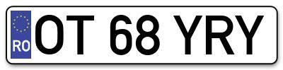 Placuta inmatriculare numar auto  OT-68-YRY, OT 68 YRY, OT68YRY