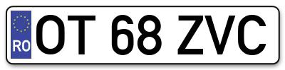 Placuta inmatriculare numar auto  OT-68-ZVC, OT 68 ZVC, OT68ZVC