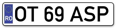 Placuta inmatriculare numar auto  OT-69-ASP, OT 69 ASP, OT69ASP