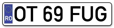 Placuta inmatriculare numar auto  OT-69-FUG, OT 69 FUG, OT69FUG