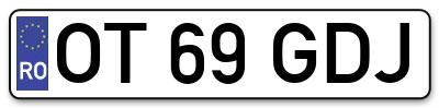 Placuta inmatriculare numar auto  OT-69-GDJ, OT 69 GDJ, OT69GDJ