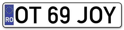 Placuta inmatriculare numar auto  OT-69-JOY, OT 69 JOY, OT69JOY