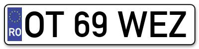 Placuta inmatriculare numar auto  OT-69-WEZ, OT 69 WEZ, OT69WEZ