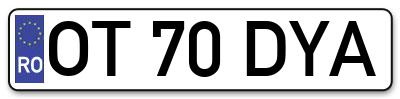 Placuta inmatriculare numar auto  OT-70-DYA, OT 70 DYA, OT70DYA