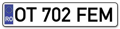 Placuta inmatriculare numar auto  OT-702-FEM, OT 702 FEM, OT702FEM