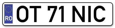 Placuta inmatriculare numar auto  OT-71-NIC, OT 71 NIC, OT71NIC