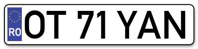 Placuta inmatriculare numar auto  OT-71-YAN, OT 71 YAN, OT71YAN