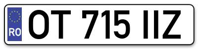 Placuta inmatriculare numar auto  OT-715-IIZ, OT 715 IIZ, OT715IIZ