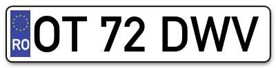 Placuta inmatriculare numar auto  OT-72-DWV, OT 72 DWV, OT72DWV