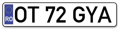 Placuta inmatriculare numar auto  OT-72-GYA, OT 72 GYA, OT72GYA