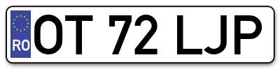 Placuta inmatriculare numar auto  OT-72-LJP, OT 72 LJP, OT72LJP