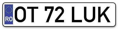 Placuta inmatriculare numar auto  OT-72-LUK, OT 72 LUK, OT72LUK