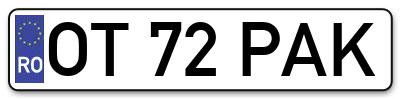 Placuta inmatriculare numar auto  OT-72-PAK, OT 72 PAK, OT72PAK