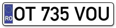 Placuta inmatriculare numar auto  OT-735-VOU, OT 735 VOU, OT735VOU