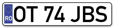 Placuta inmatriculare numar auto  OT-74-JBS, OT 74 JBS, OT74JBS