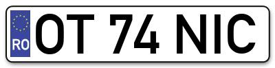Placuta inmatriculare numar auto  OT-74-NIC, OT 74 NIC, OT74NIC