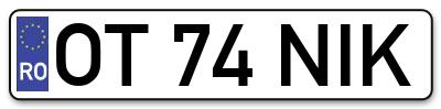 Placuta inmatriculare numar auto  OT-74-NIK, OT 74 NIK, OT74NIK