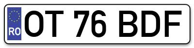 Placuta inmatriculare numar auto  OT-76-BDF, OT 76 BDF, OT76BDF