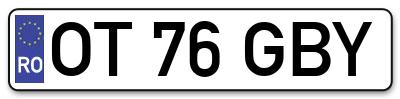 Placuta inmatriculare numar auto  OT-76-GBY, OT 76 GBY, OT76GBY