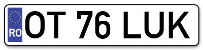 Placuta inmatriculare numar auto  OT-76-LUK, OT 76 LUK, OT76LUK