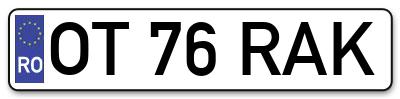 Placuta inmatriculare numar auto  OT-76-RAK, OT 76 RAK, OT76RAK