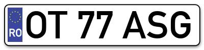 Placuta inmatriculare numar auto  OT-77-ASG, OT 77 ASG, OT77ASG