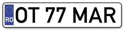 Placuta inmatriculare numar auto  OT-77-MAR, OT 77 MAR, OT77MAR