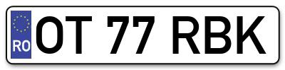 Placuta inmatriculare numar auto  OT-77-RBK, OT 77 RBK, OT77RBK