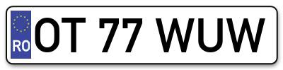 Placuta inmatriculare numar auto  OT-77-WUW, OT 77 WUW, OT77WUW