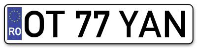 Placuta inmatriculare numar auto  OT-77-YAN, OT 77 YAN, OT77YAN