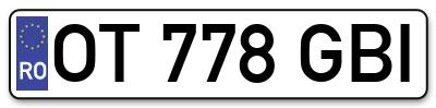 Placuta inmatriculare numar auto  OT-778-GBI, OT 778 GBI, OT778GBI