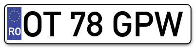 Placuta inmatriculare numar auto  OT-78-GPW, OT 78 GPW, OT78GPW