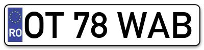 Placuta inmatriculare numar auto  OT-78-WAB, OT 78 WAB, OT78WAB