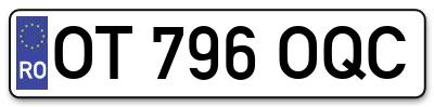 Placuta inmatriculare numar auto  OT-796-OQC, OT 796 OQC, OT796OQC