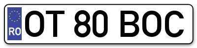 Placuta inmatriculare numar auto  OT-80-BOC, OT 80 BOC, OT80BOC