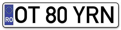 Placuta inmatriculare numar auto  OT-80-YRN, OT 80 YRN, OT80YRN