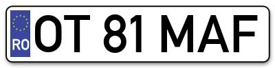 Placuta inmatriculare numar auto  OT-81-MAF, OT 81 MAF, OT81MAF