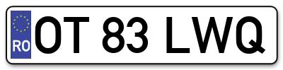 Placuta inmatriculare numar auto  OT-83-LWQ, OT 83 LWQ, OT83LWQ