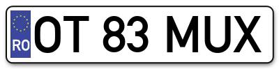 Placuta inmatriculare numar auto  OT-83-MUX, OT 83 MUX, OT83MUX
