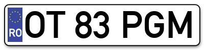 Placuta inmatriculare numar auto  OT-83-PGM, OT 83 PGM, OT83PGM