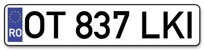 Placuta inmatriculare numar auto  OT-837-LKI, OT 837 LKI, OT837LKI
