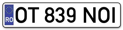 Placuta inmatriculare numar auto  OT-839-NOI, OT 839 NOI, OT839NOI